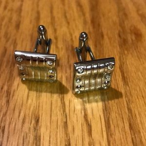 Silver w/ Diamond Chip Cuff Links-NWOT